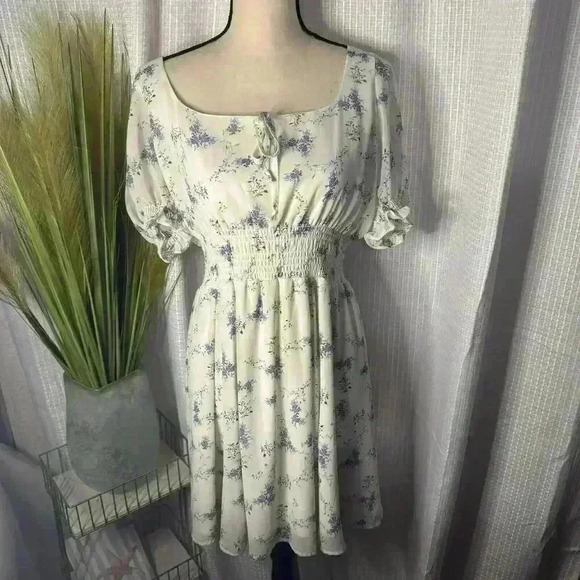 Arula Womens X (10/12) Baby Doll Floral Dress Zip Back Key Hole Short Sleeves - Picture 1 of 10